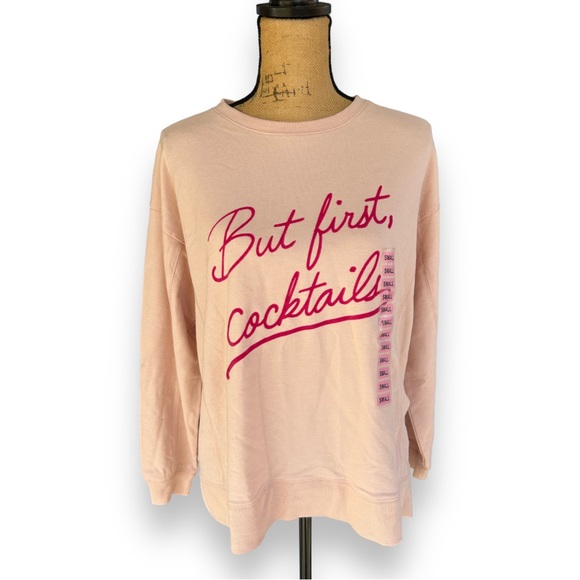 Wildfox Statement Sweatshirt But First Cocktails Small Pink Split Sides - Picture 8 of 13